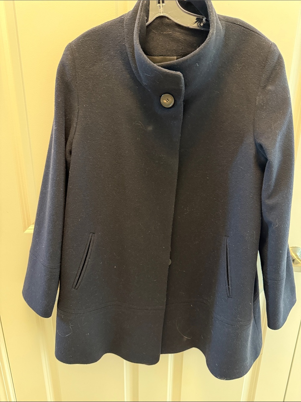 Women's Navy Pea Coat with Stand Collar
